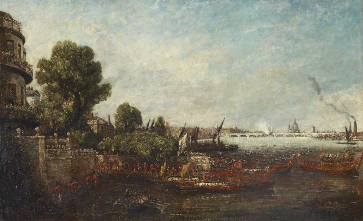 Embarkation of George IV from Whitehall: the Opening of Waterloo Bridge, 1817 by John Constable, National Trust 515574